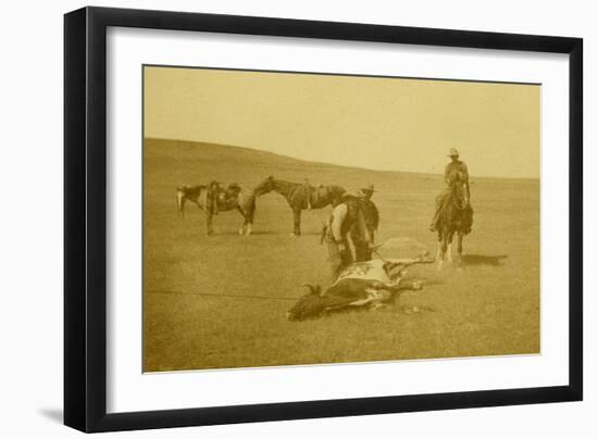 "The Spring Round-Up" Roping A Texas Steer-LA Huffman-Framed Art Print