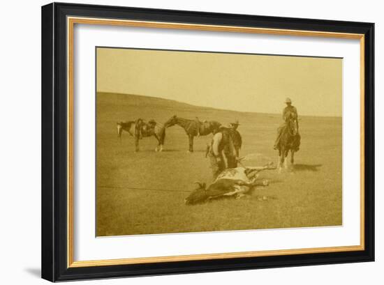 "The Spring Round-Up" Roping A Texas Steer-LA Huffman-Framed Art Print