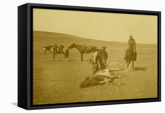 "The Spring Round-Up" Roping A Texas Steer-LA Huffman-Framed Stretched Canvas