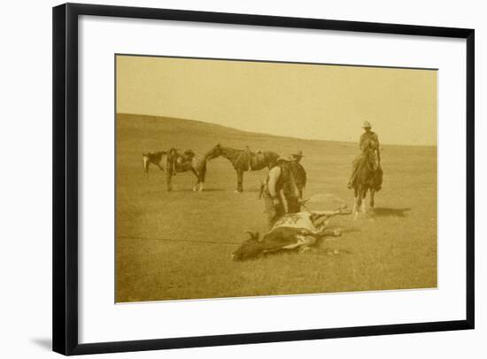 "The Spring Round-Up" Roping A Texas Steer-LA Huffman-Framed Art Print