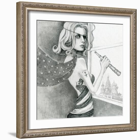 The Spy (Drawing)-Jami Goddess-Framed Art Print