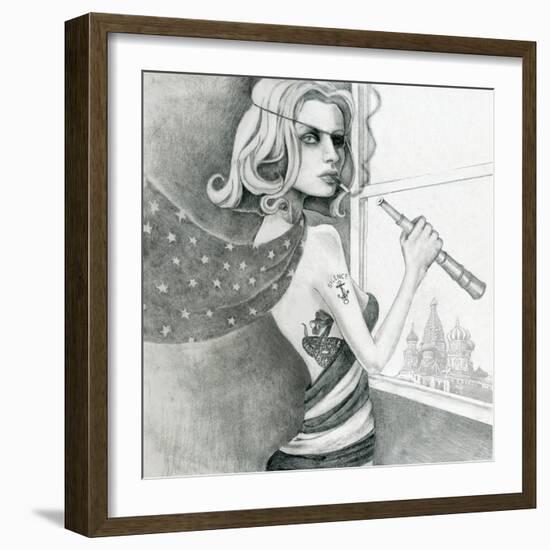 The Spy (Drawing)-Jami Goddess-Framed Art Print