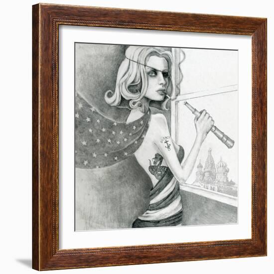 The Spy (Drawing)-Jami Goddess-Framed Art Print