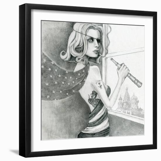 The Spy (Drawing)-Jami Goddess-Framed Art Print