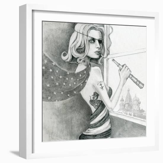 The Spy (Drawing)-Jami Goddess-Framed Art Print