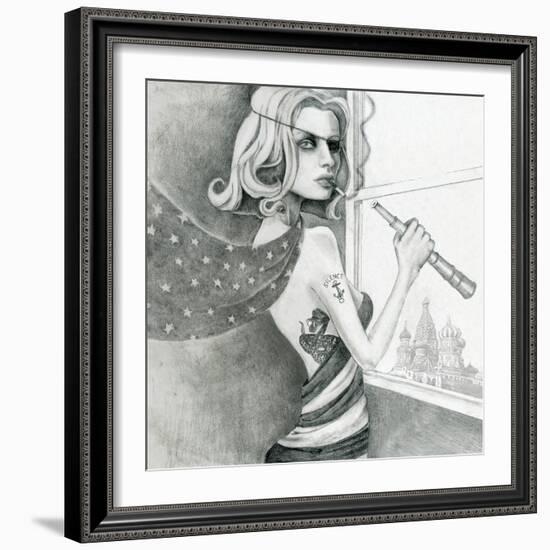 The Spy (Drawing)-Jami Goddess-Framed Art Print