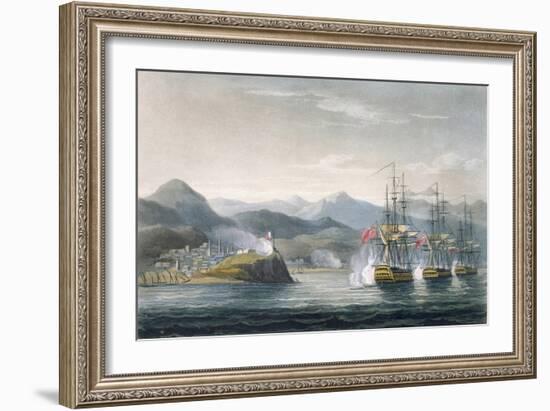 The Squadron under the Command of Sir J. Brisbane Attacking Fort Maurigio, on 12th April, 1814-Thomas Whitcombe-Framed Giclee Print