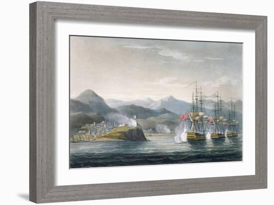 The Squadron under the Command of Sir J. Brisbane Attacking Fort Maurigio, on 12th April, 1814-Thomas Whitcombe-Framed Giclee Print