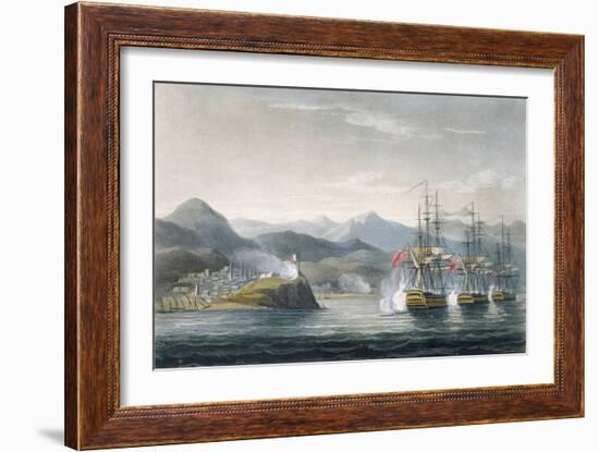 The Squadron under the Command of Sir J. Brisbane Attacking Fort Maurigio, on 12th April, 1814-Thomas Whitcombe-Framed Giclee Print