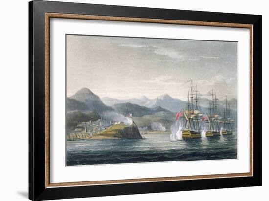 The Squadron under the Command of Sir J. Brisbane Attacking Fort Maurigio, on 12th April, 1814-Thomas Whitcombe-Framed Giclee Print