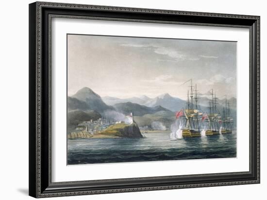 The Squadron under the Command of Sir J. Brisbane Attacking Fort Maurigio, on 12th April, 1814-Thomas Whitcombe-Framed Giclee Print