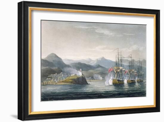 The Squadron under the Command of Sir J. Brisbane Attacking Fort Maurigio, on 12th April, 1814-Thomas Whitcombe-Framed Giclee Print