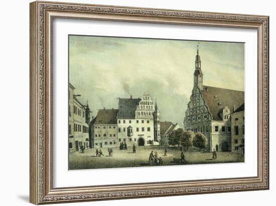 The Square Market in Zwickau with Robert Schumann's Birth Place, Germany 19th Century Print-null-Framed Giclee Print