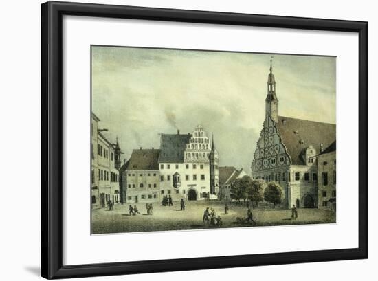 The Square Market in Zwickau with Robert Schumann's Birth Place, Germany 19th Century Print-null-Framed Giclee Print