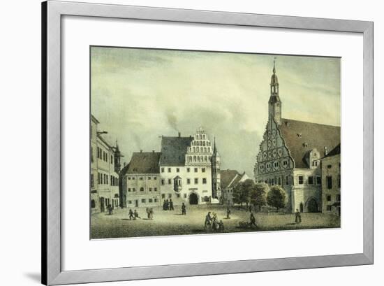 The Square Market in Zwickau with Robert Schumann's Birth Place, Germany 19th Century Print-null-Framed Giclee Print