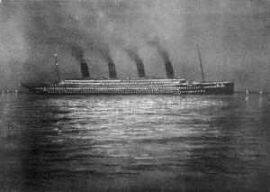 The Ss Titanic Seen at Night Whilst Visiting Cherbourg on the Evening of 10th April 1912