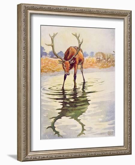 The Stag and its Reflection from 'Aesop's Fables', Pub. by Raphael Tuck and Sons Ltd., London-John Edwin Noble-Framed Giclee Print