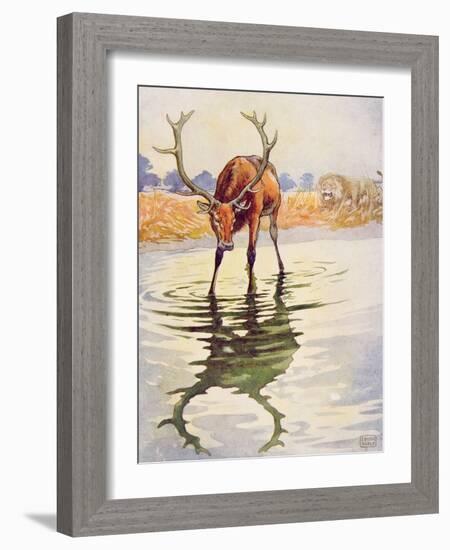 The Stag and its Reflection from 'Aesop's Fables', Pub. by Raphael Tuck and Sons Ltd., London-John Edwin Noble-Framed Giclee Print