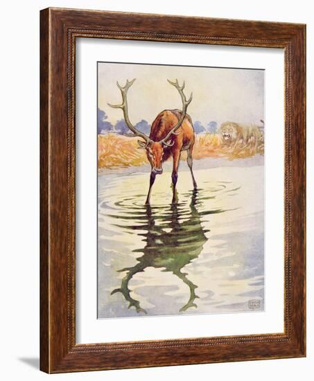 The Stag and its Reflection from 'Aesop's Fables', Pub. by Raphael Tuck and Sons Ltd., London-John Edwin Noble-Framed Giclee Print