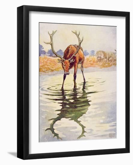 The Stag and its Reflection from 'Aesop's Fables', Pub. by Raphael Tuck and Sons Ltd., London-John Edwin Noble-Framed Giclee Print