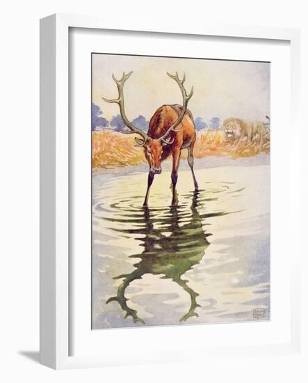 The Stag and its Reflection from 'Aesop's Fables', Pub. by Raphael Tuck and Sons Ltd., London-John Edwin Noble-Framed Giclee Print