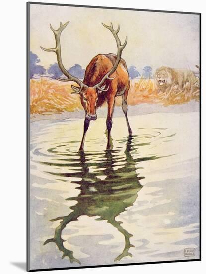 The Stag and its Reflection from 'Aesop's Fables', Pub. by Raphael Tuck and Sons Ltd., London-John Edwin Noble-Mounted Giclee Print