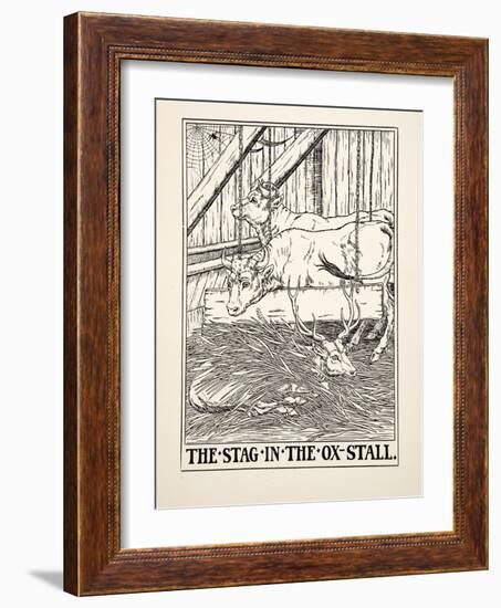 The Stag in the Ox Stall, from A Hundred Fables of Aesop, Pub.1903 (Engraving)-Percy James Billinghurst-Framed Giclee Print