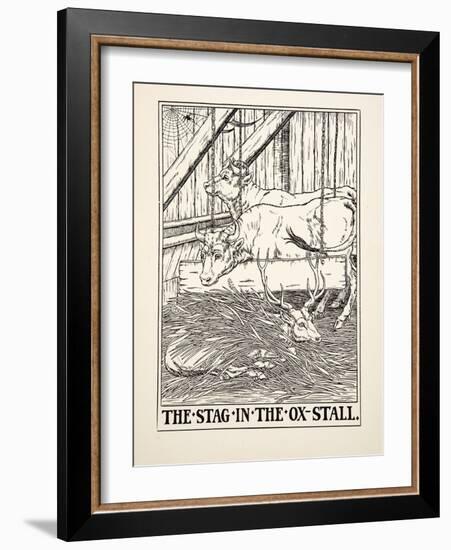 The Stag in the Ox Stall, from A Hundred Fables of Aesop, Pub.1903 (Engraving)-Percy James Billinghurst-Framed Giclee Print