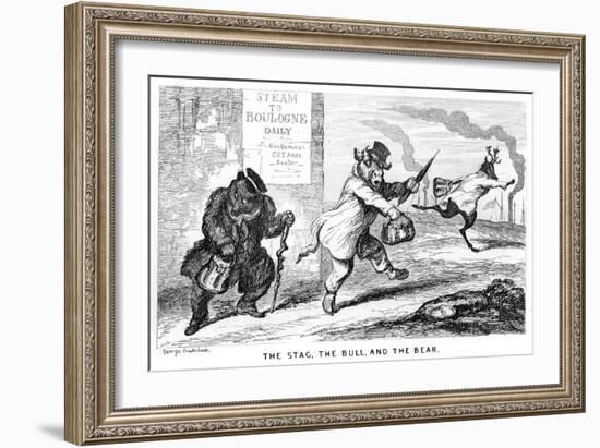 The Stag, the Bull, and the Bear, 19th Century-George Cruikshank-Framed Giclee Print