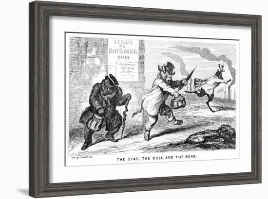 The Stag, the Bull, and the Bear, 19th Century-George Cruikshank-Framed Giclee Print