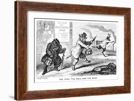 The Stag, the Bull, and the Bear, 19th Century-George Cruikshank-Framed Giclee Print