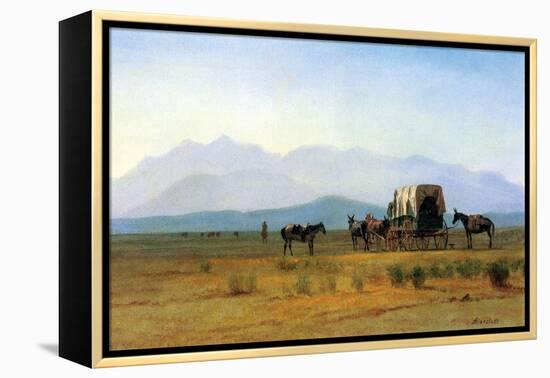 The Stagecoach in the Rockies-Albert Bierstadt-Framed Stretched Canvas