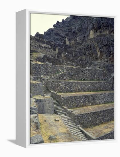 The Staircase Leading to the Fortress in Sacred Valley of Incas-null-Framed Premier Image Canvas