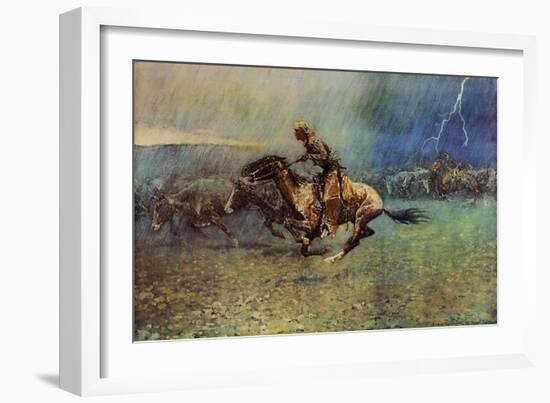 The Stampede-Frederic Sackrider Remington-Framed Art Print