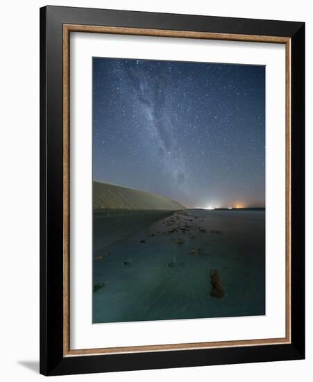 The Stars and Milky Way over the Dunes in Jericoacoara, Brazil-Alex Saberi-Framed Photographic Print