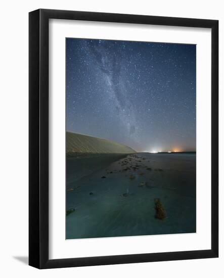 The Stars and Milky Way over the Dunes in Jericoacoara, Brazil-Alex Saberi-Framed Photographic Print