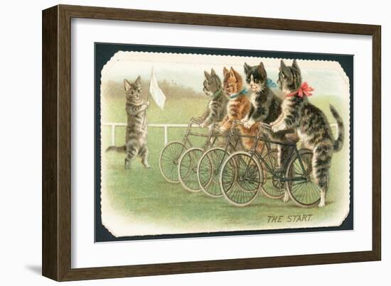 The Start, Cat Cycle Race, Christmas Card-English School-Framed Giclee Print