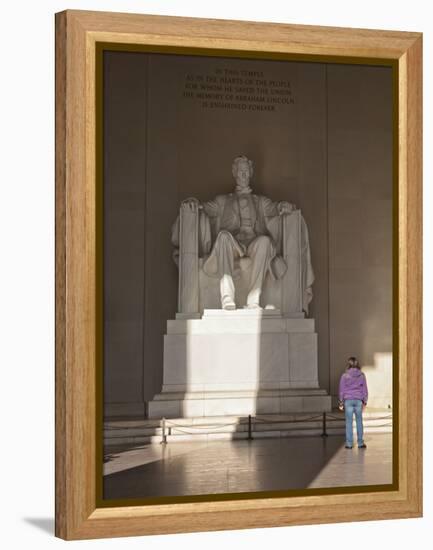 The Statue of Lincoln in the Lincoln Memorial Being Admired by a Young Girl, Washington D.C., USA-Mark Chivers-Framed Premier Image Canvas