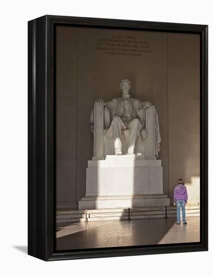 The Statue of Lincoln in the Lincoln Memorial Being Admired by a Young Girl, Washington D.C., USA-Mark Chivers-Framed Premier Image Canvas