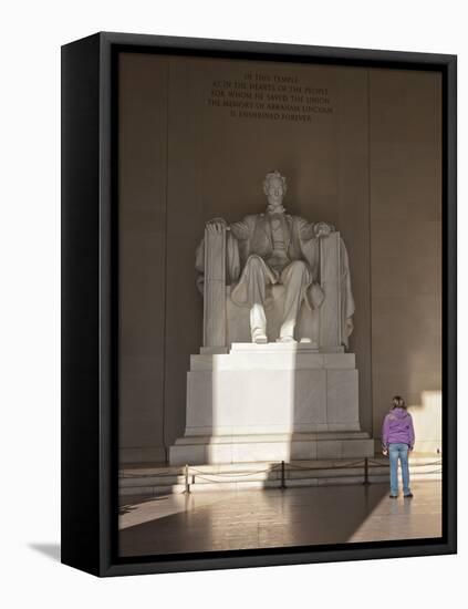 The Statue of Lincoln in the Lincoln Memorial Being Admired by a Young Girl, Washington D.C., USA-Mark Chivers-Framed Premier Image Canvas