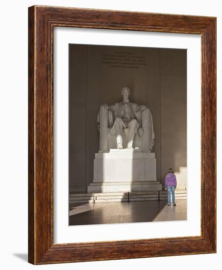 The Statue of Lincoln in the Lincoln Memorial Being Admired by a Young Girl, Washington D.C., USA-Mark Chivers-Framed Photographic Print