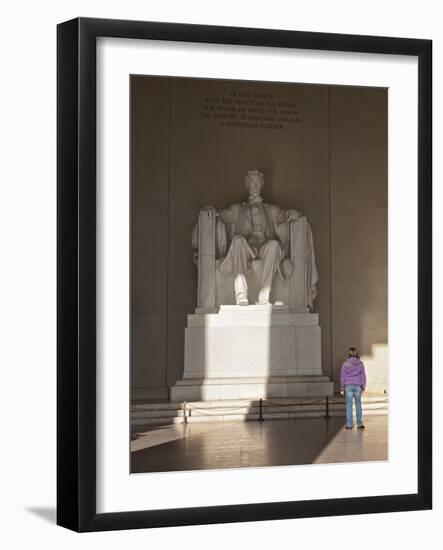 The Statue of Lincoln in the Lincoln Memorial Being Admired by a Young Girl, Washington D.C., USA-Mark Chivers-Framed Photographic Print