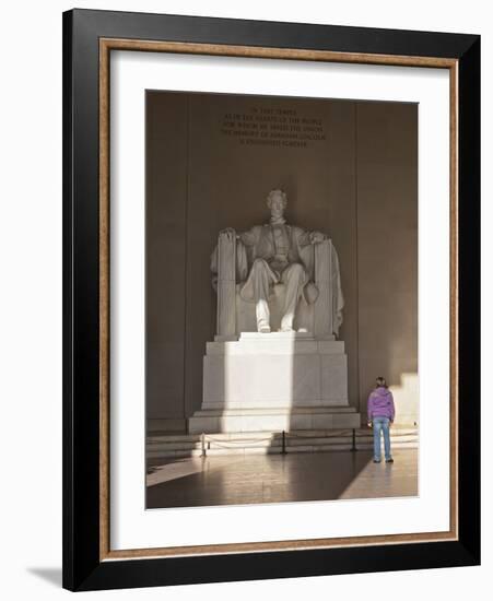 The Statue of Lincoln in the Lincoln Memorial Being Admired by a Young Girl, Washington D.C., USA-Mark Chivers-Framed Photographic Print