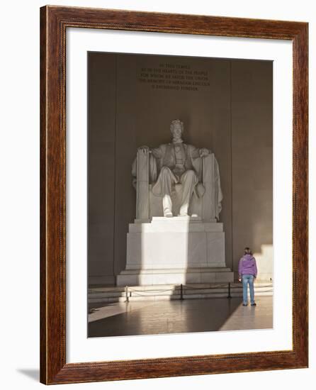 The Statue of Lincoln in the Lincoln Memorial Being Admired by a Young Girl, Washington D.C., USA-Mark Chivers-Framed Photographic Print