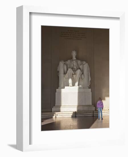 The Statue of Lincoln in the Lincoln Memorial Being Admired by a Young Girl, Washington D.C., USA-Mark Chivers-Framed Photographic Print