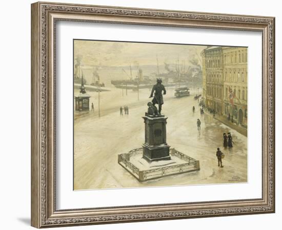 The Statue of Tordenskiold Facing Piperviken, Oslo Harbour, 1906-Paul Fischer-Framed Giclee Print