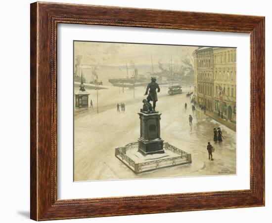 The Statue of Tordenskiold Facing Piperviken, Oslo Harbour, 1906-Paul Fischer-Framed Giclee Print