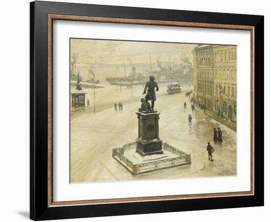 The Statue of Tordenskiold Facing Piperviken, Oslo Harbour, 1906-Paul Fischer-Framed Giclee Print