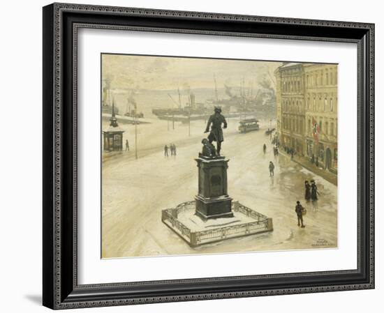 The Statue of Tordenskiold Facing Piperviken, Oslo Harbour, 1906-Paul Fischer-Framed Giclee Print
