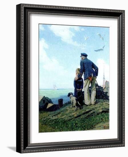 The Stay at Homes (or Outward Bound; Looking Out to Sea)-Norman Rockwell-Framed Giclee Print